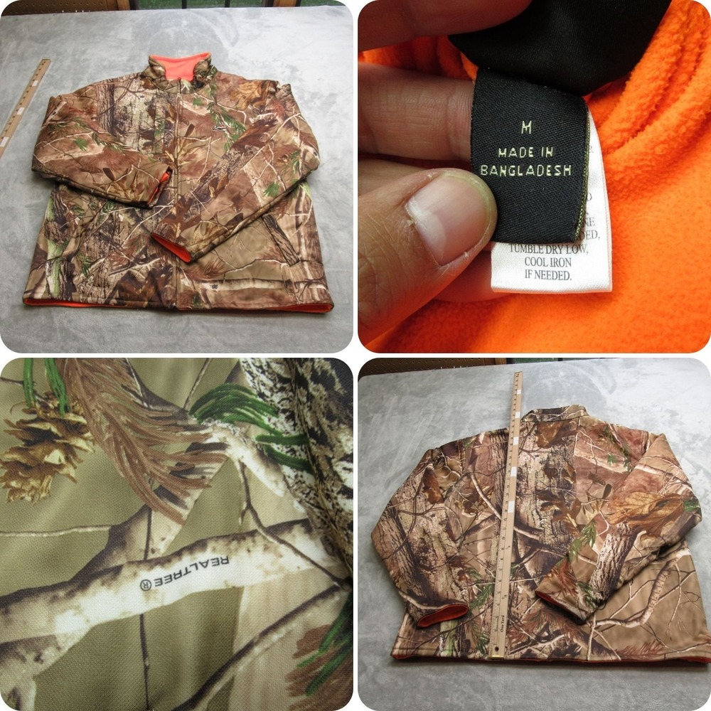 Red Head Jacket Men Medium Camo Orange Reversible Fleece FullZip Hunting Outdoor